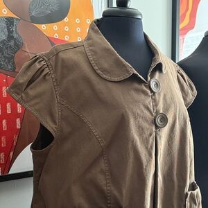 Brown Short Sleeve Button-Up Jacket